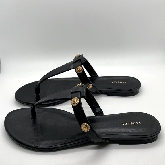VERSACE EMBLEM LOGO GOLD STUD SANDALS NEW - Picture 7 of 13